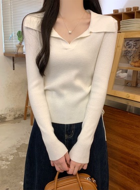 德绒打底衫女polo领T恤修身显瘦内搭秋冬季新款抽绳收腰设计上衣