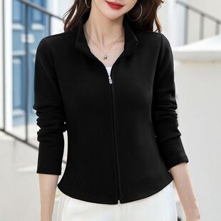 德绒拉链开衫外套女长袖小个子卫衣秋冬新款韩版时尚百搭休闲上衣