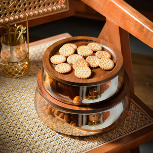 简约日式玻璃果盘客厅糖果盆干果盘木质收纳盒高脚水果盘收纳摆台