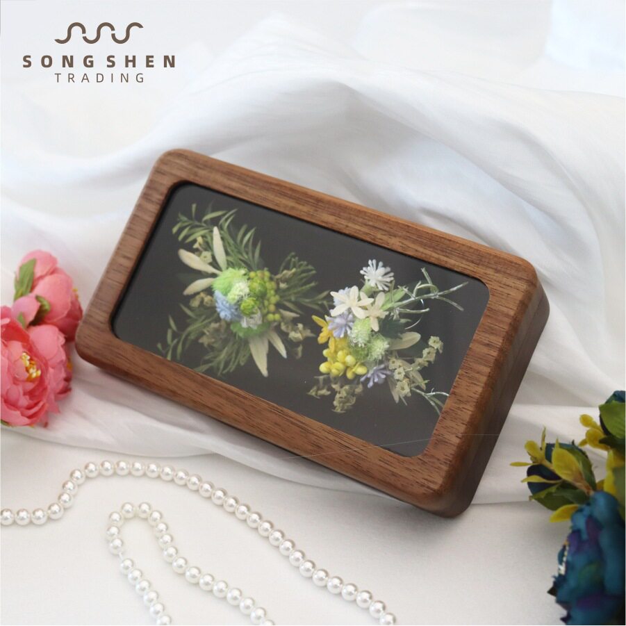 永生花戒指盒黑胡桃木高档大号花戒指木盒DIY对戒盒开窗首饰盒