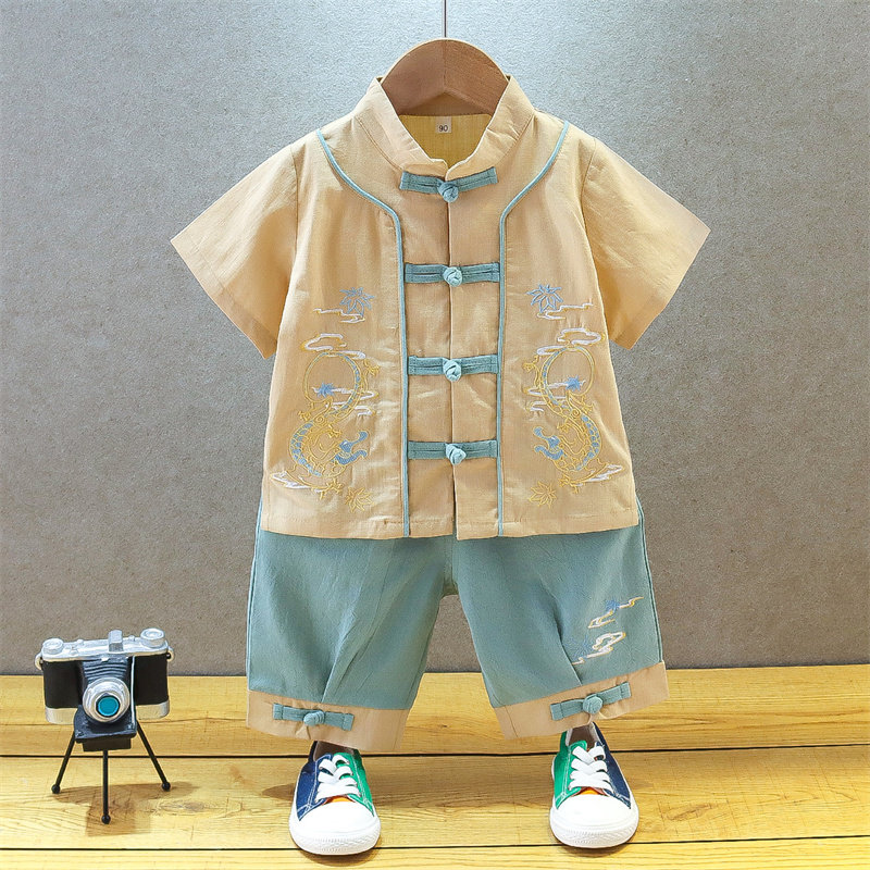 儿童汉服国学服男童少爷服中国风夏季古装小童短袖套装男宝宝唐装
