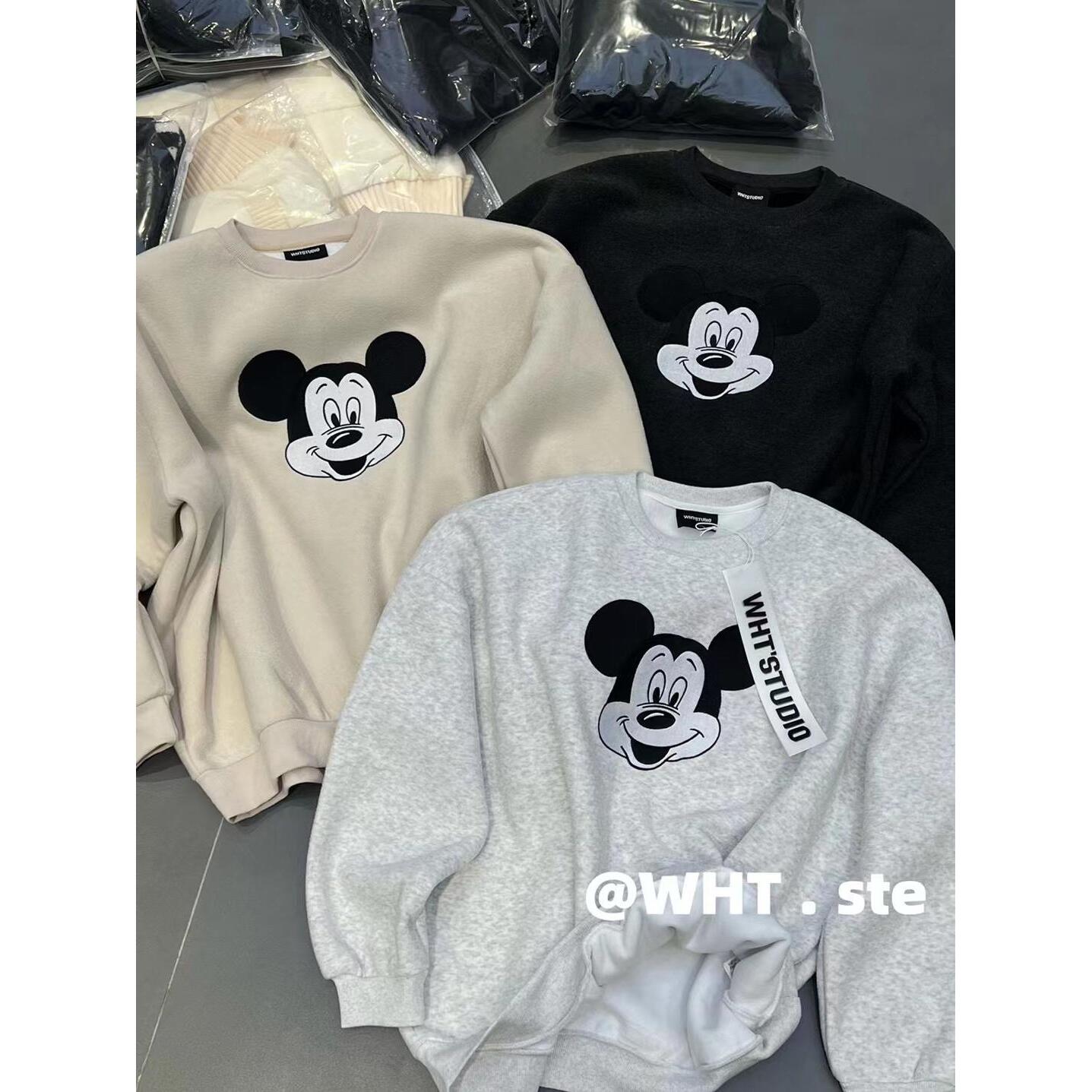 韩系卡通米奇绣花长袖圆领卫衣