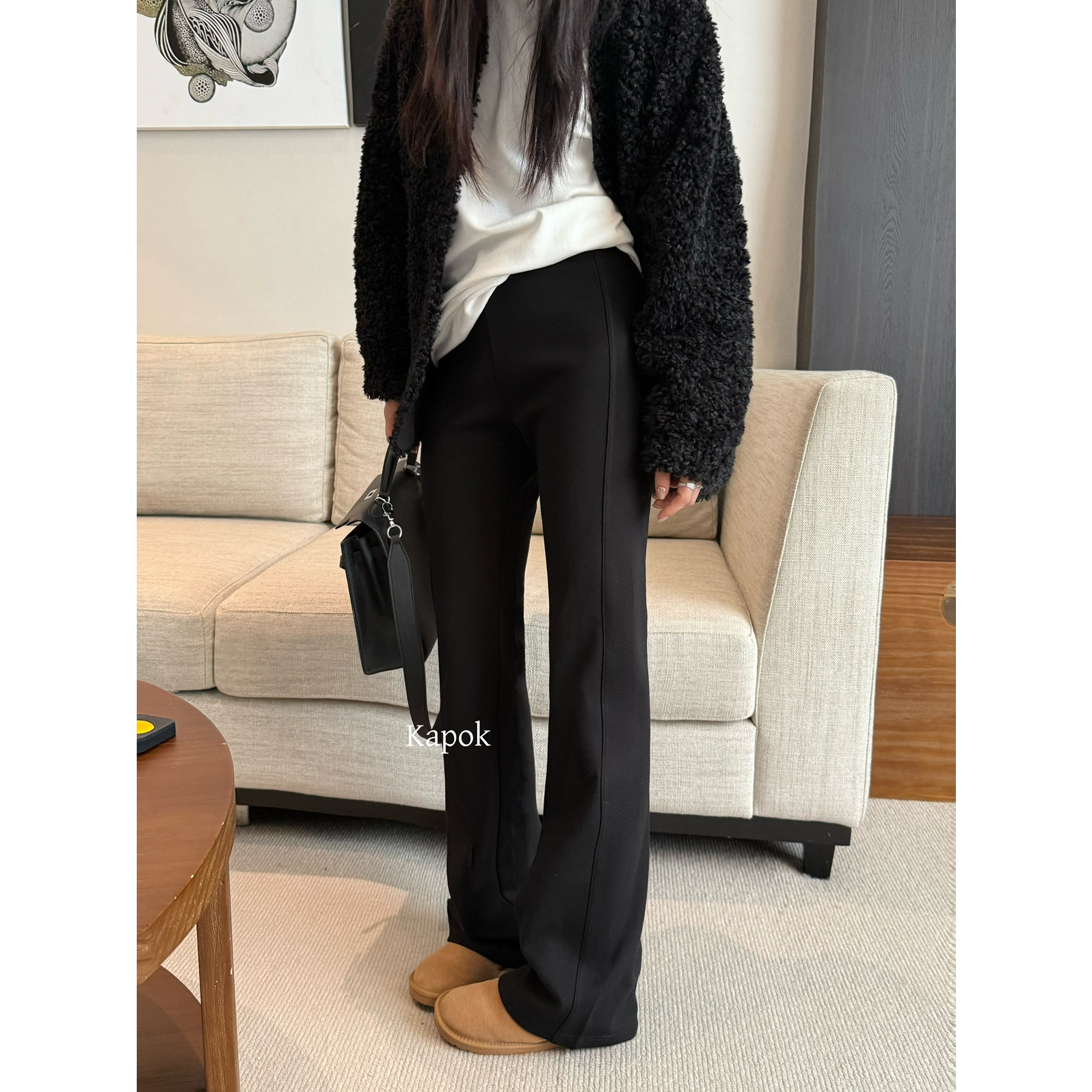 腿精神裤加绒厚款微喇休闲裤