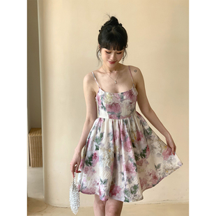 蓬蓬裙连衣裙 法式 EMo小众设计天丝印花吊带裙度假风裙子夏季 新款