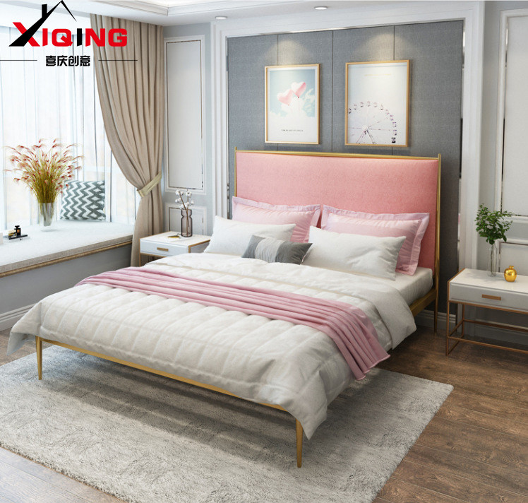 北欧铁艺床公主床单人床 ins简约现代民宿床网红床金色铁架双人床|ruв категории жилой мебели, кровать класса, железный/стали деревянные кровати - от Buy2taobao.com для оказания профессиональной услуги покупки агента Taobao