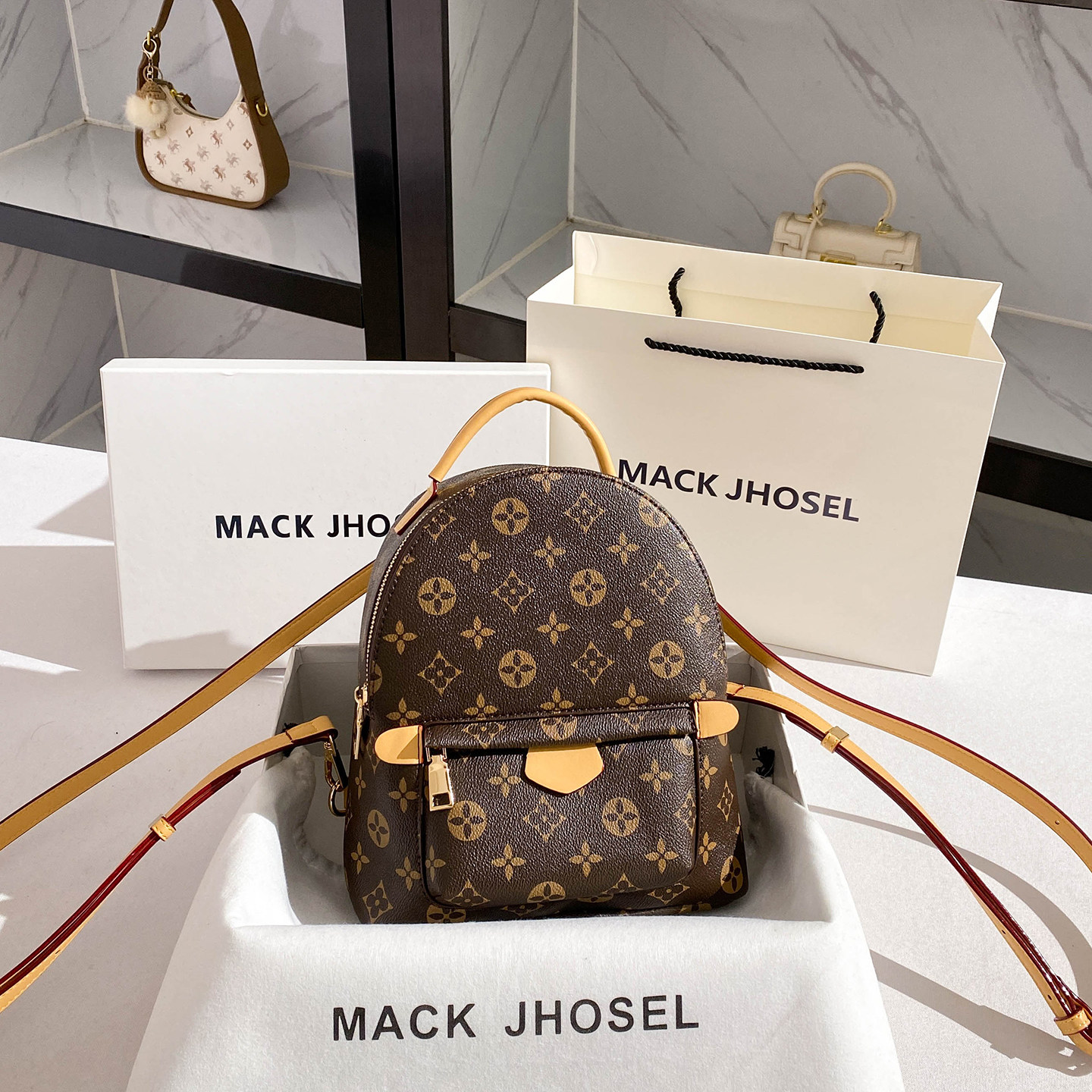 MACK JHOSEL复古撞色印花双肩包包女2026新款高级感通勤休闲背包,箱包皮具/热销女包/男包,通用款女包,淘宝优惠券,粉丝福利购,淘宝优惠卷