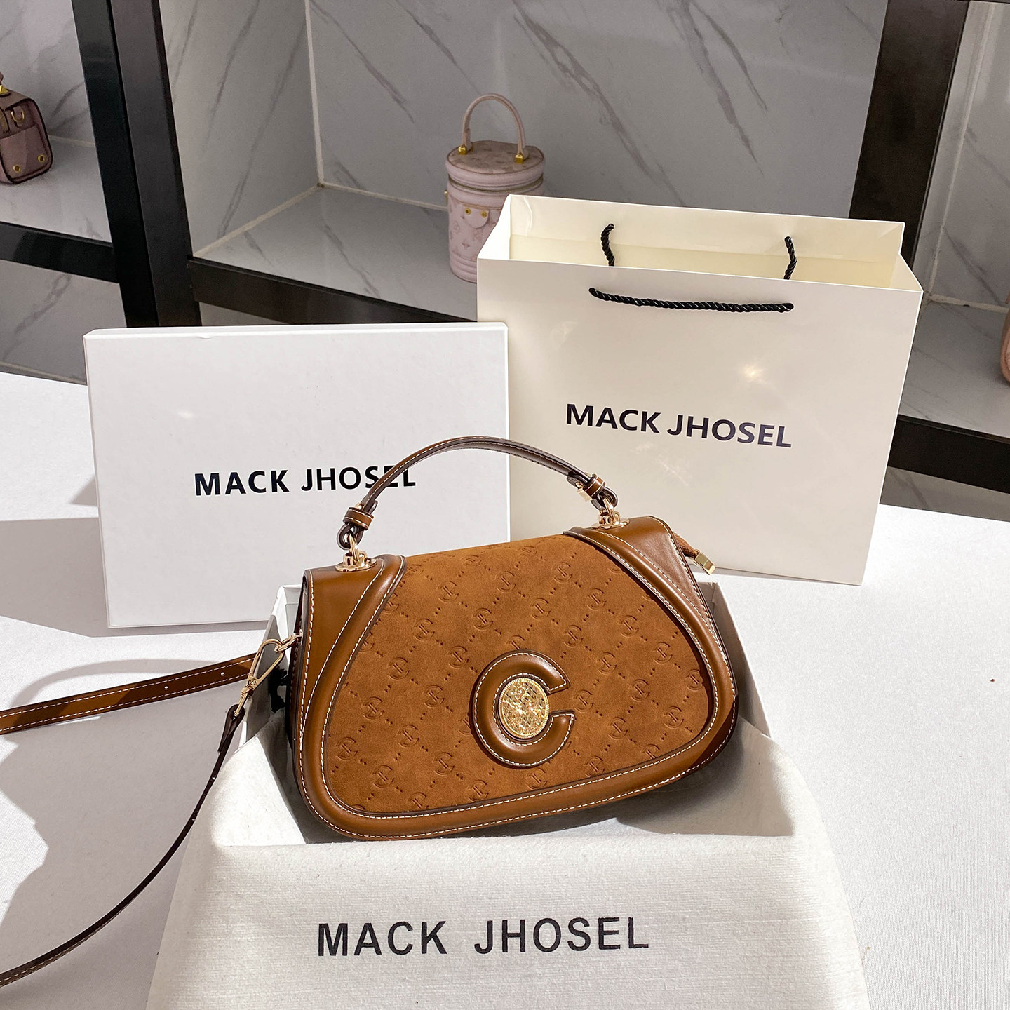 MACK JHOSEL时尚复古压纹马鞍包女2025秋冬新款高级感单肩斜挎包,箱包皮具/热销女包/男包,通用款女包,淘宝优惠券,粉丝福利购,淘宝优惠卷