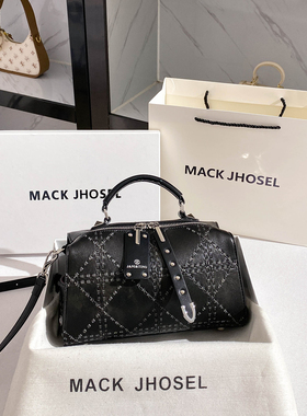 MACK JHOSEL重工刺绣编织波士顿包包女2026新款高级感菱格枕头包