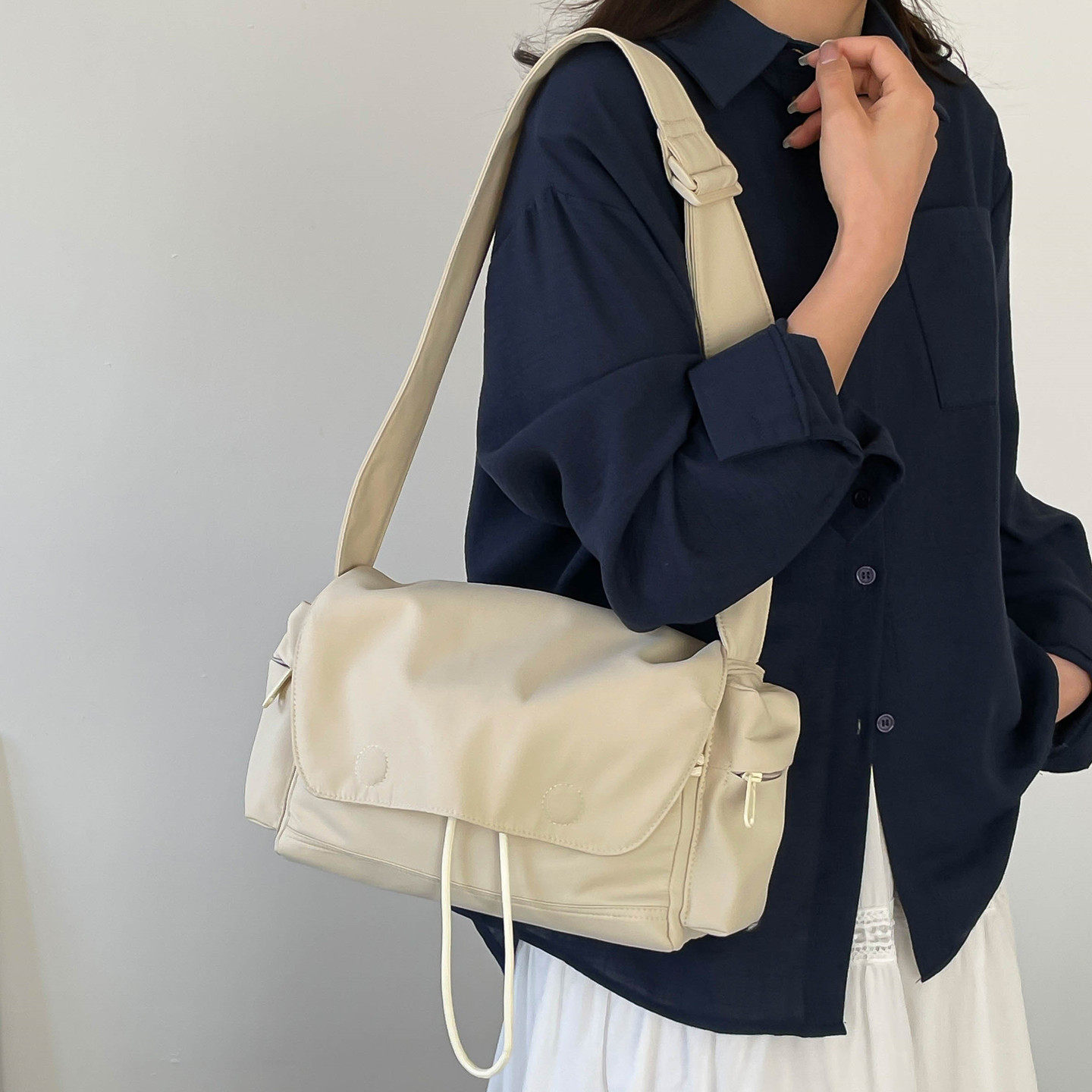 日系ins原宿风大容量帆布包女春夏纯色单肩斜挎包百搭上课帆布袋