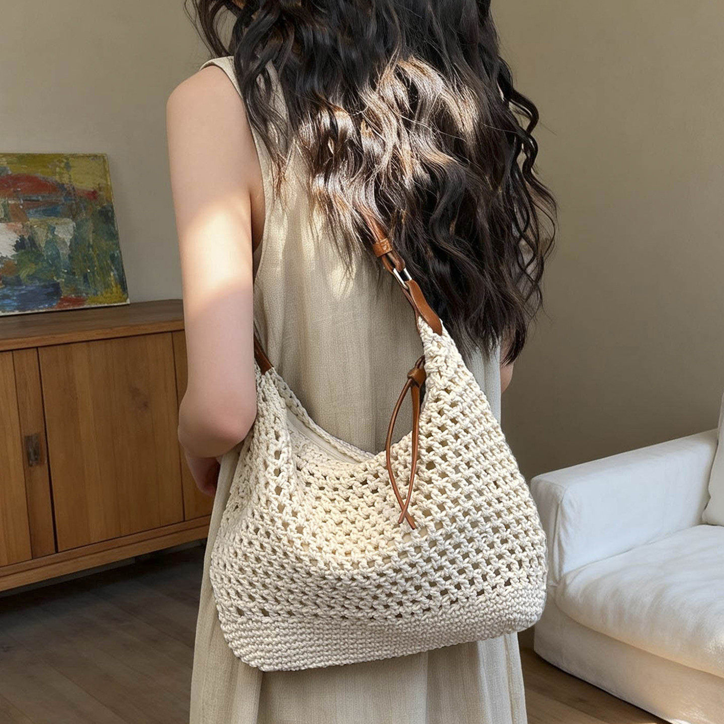 田园风森系少女编织包夏天小清新文艺针织包海边度假大容量斜挎包