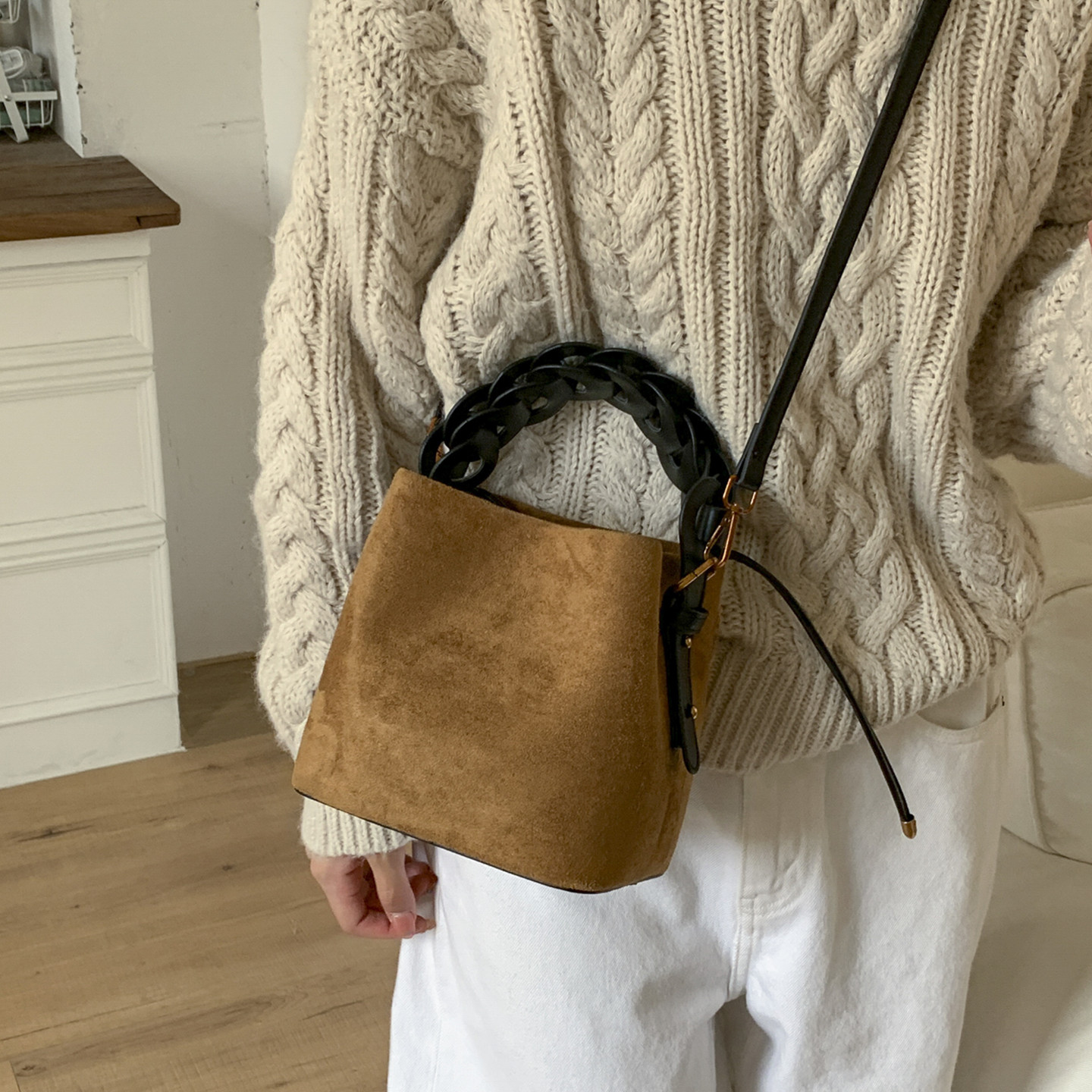 小众森系复古手拎小包绒面高级感