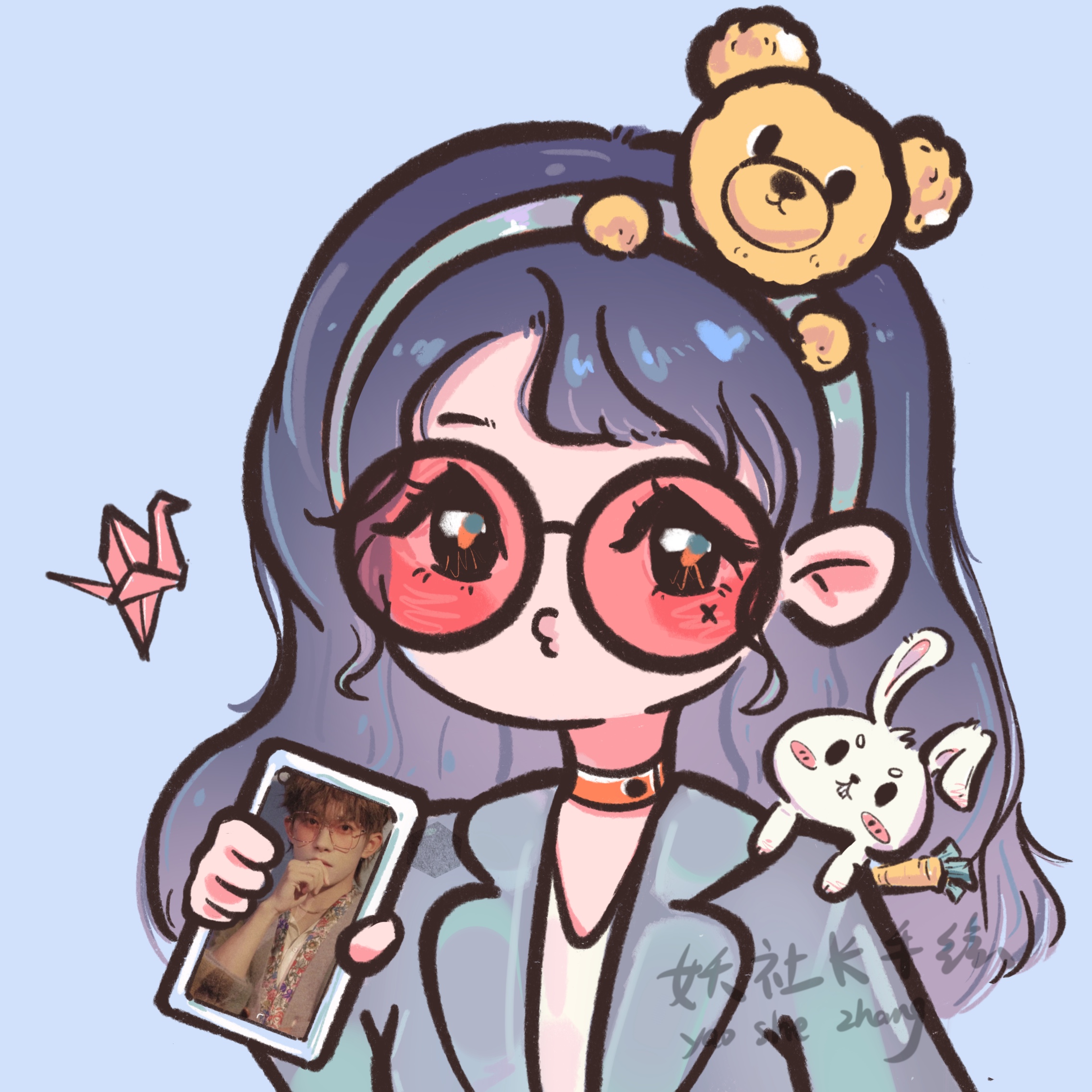 甜美卡通风可爱头像 手绘q版卡通漫画情侣婚礼物真人照片定制宠物