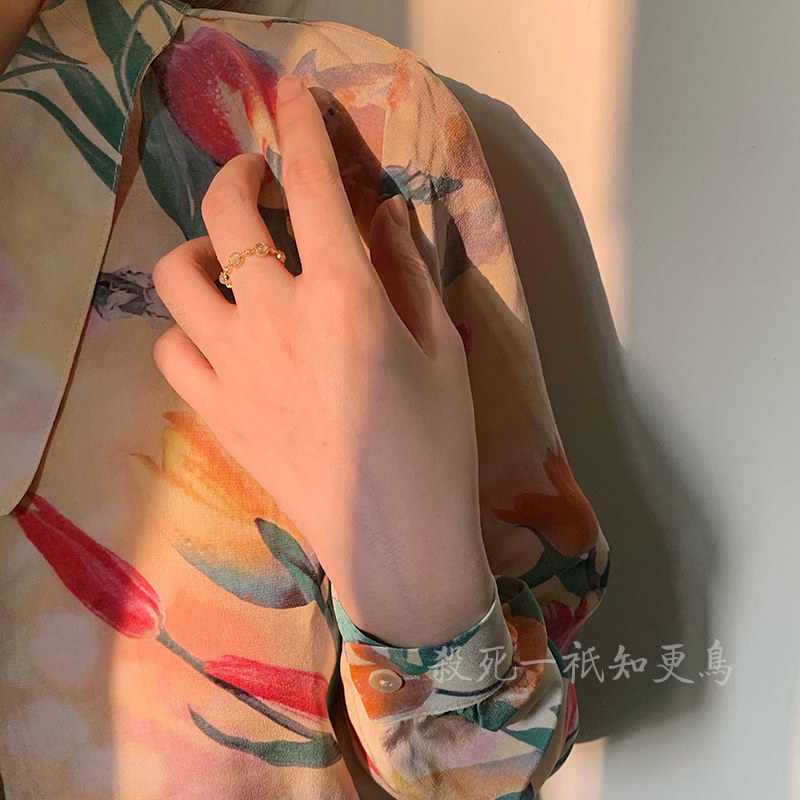耳畔知更｜轻奢简约气质戒指日常复古巴洛克猫眼石法式开口可调节