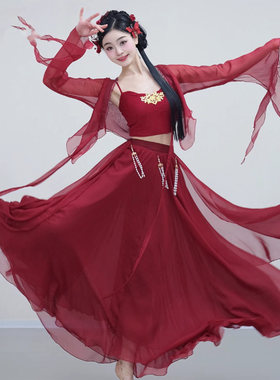 古典舞蹈服仙气飘飘练功服中国舞身韵纱衣民族舞宽松纱裙演出服