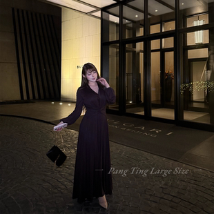 胖婷大码定制胖mm「香缇尤物」蕾丝领加绒连衣裙法式气质收腰长裙