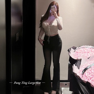 女 含金量」高腰提臀显瘦喇叭牛仔裤 胖婷大码 定制微胖mm「丰胯裤