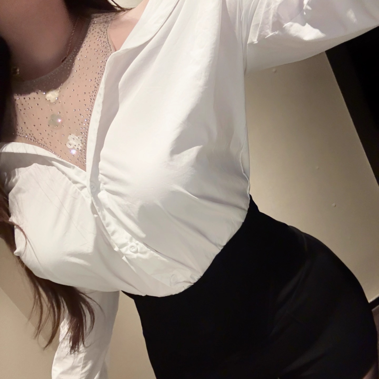 胖婷大码定制烫钻长袖衬衫上衣女