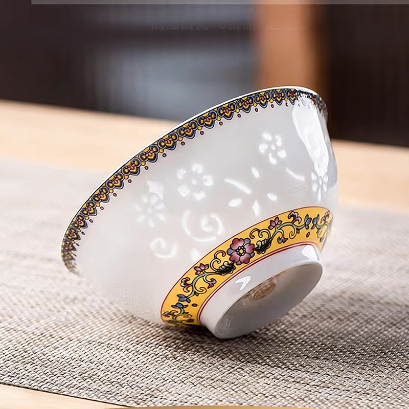 景德镇珐琅彩碗玲珑瓷米饭碗家用中式吃饭碗菜盘碟高档陶瓷碗盘碟,餐饮具,碗,淘宝优惠券,粉丝福利购,淘宝优惠卷