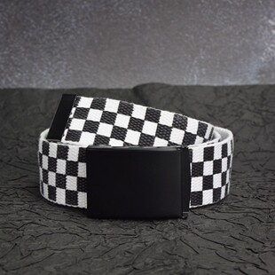 亚马逊爆款黑白棋盘格纹帆布腰带男女同款百搭休闲牛仔裤皮带