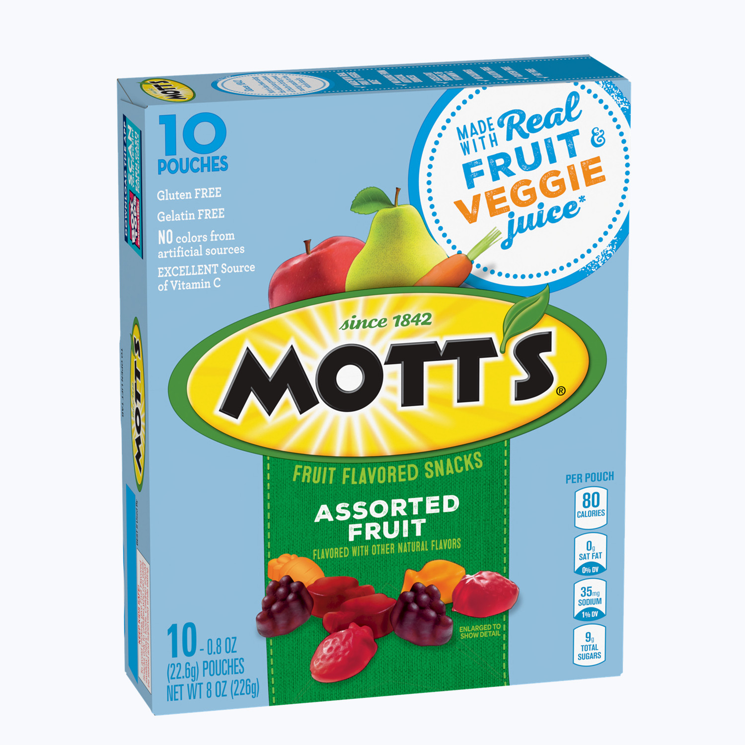 226g美国原装进口Motts什锦水果味软糖混合装天然果味独立包装