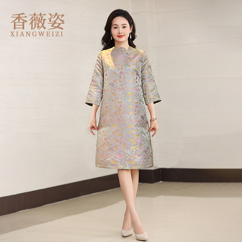 香薇姿中式复古百搭宋锦连衣裙