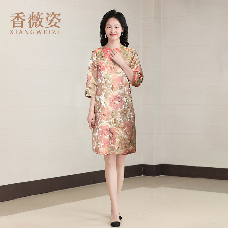 香薇姿秋季宋锦连衣裙女2025新款