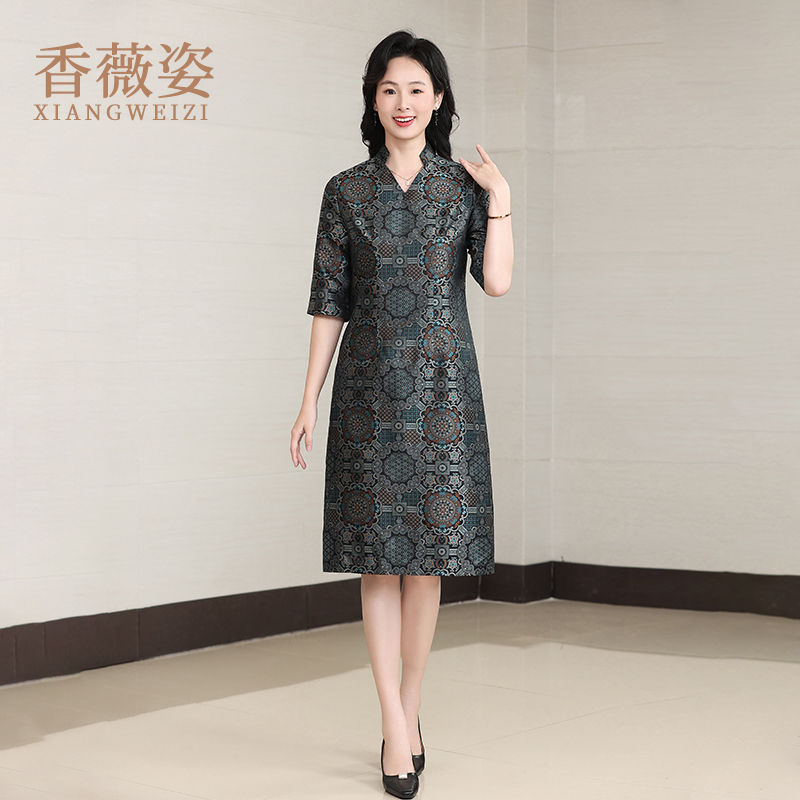 香薇姿新中式宋锦礼裙高端气质
