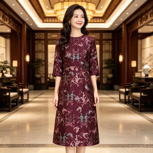 香薇姿秋季丝毛连衣裙女2026新款