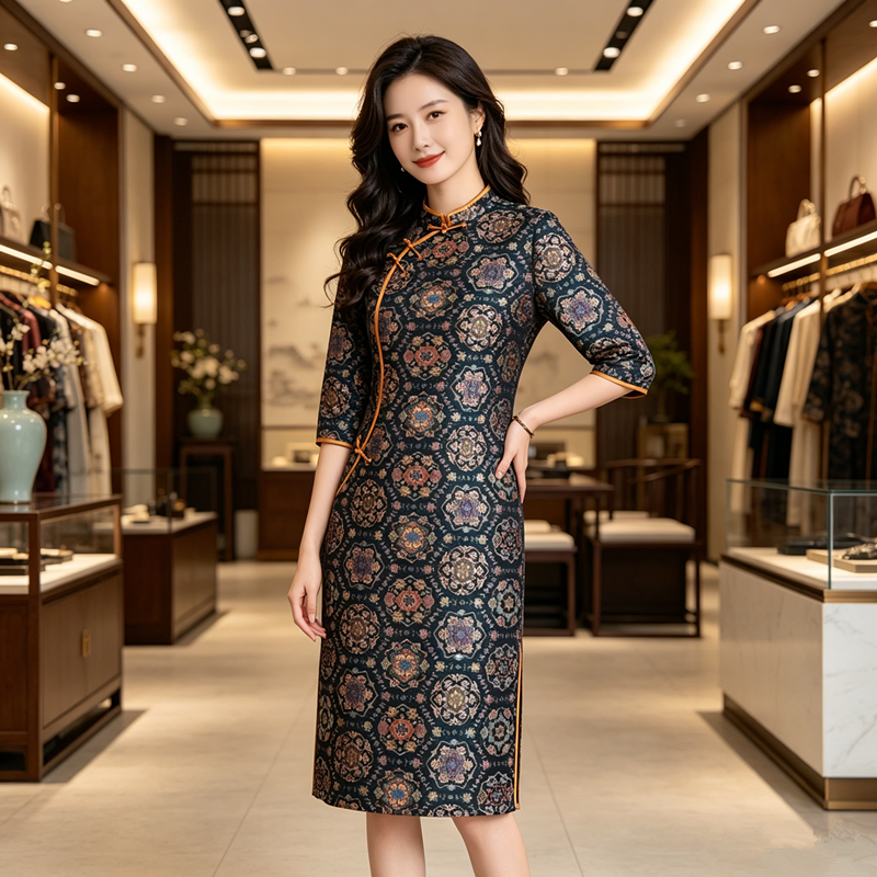 宋锦旗袍喜婆婆婚宴装新中式高端气质2026春秋妈妈婚宴订婚礼服女