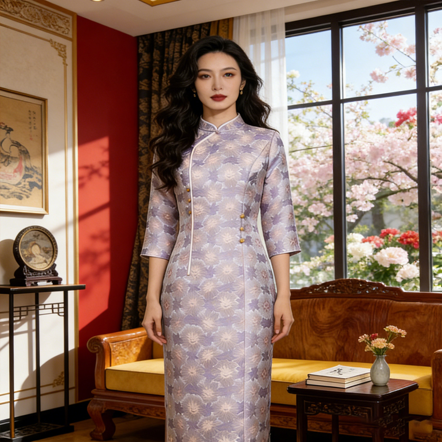 早春改良宋锦旗袍女2026新款春季优雅气质高级感妈妈婚宴订婚礼服