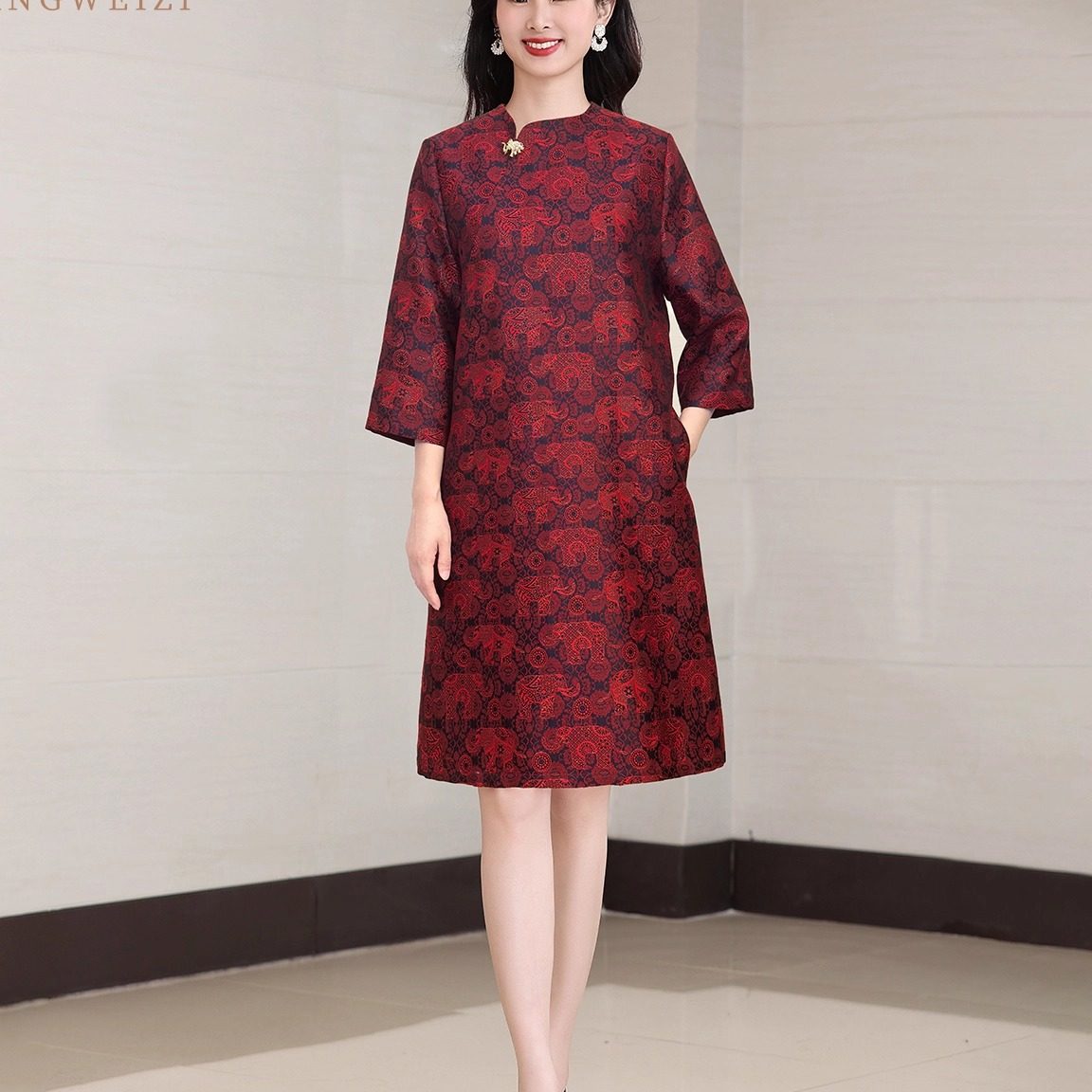 香薇姿春季羊毛长袖连衣裙巨好看的早春正式场合端庄大码新款裙子