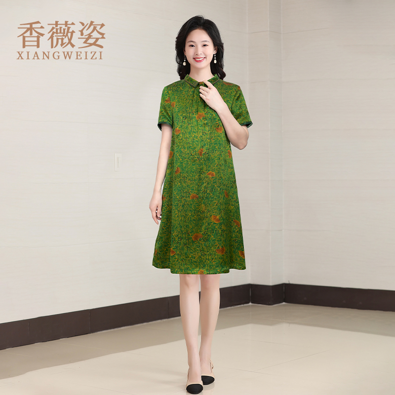 真丝香云纱连衣裙女夏2025新款今年流行爆款小个子妈妈桑蚕丝裙子