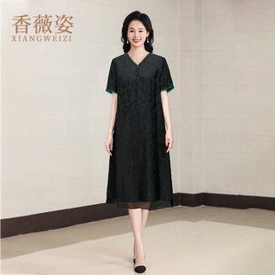 桑蠶絲媽媽裝 裙子 夏季 真絲香云紗連衣裙女夏高端氣質顯瘦2025新款