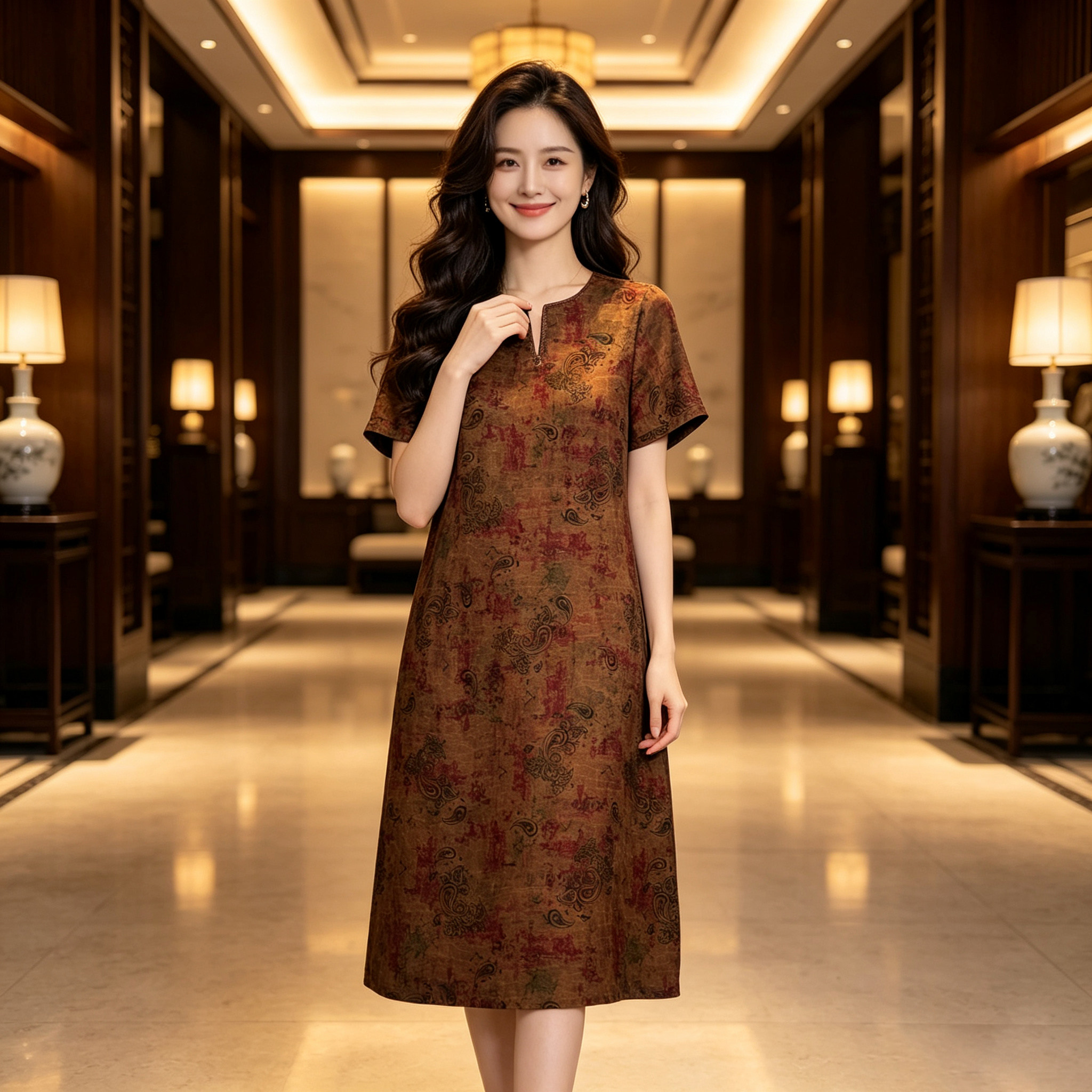 夏季真丝香云纱连衣裙印花裙子女