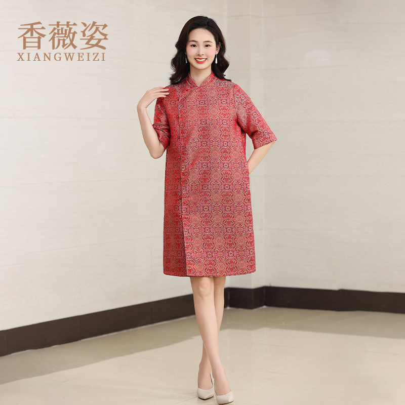 宋锦订婚礼服小个子妈妈喜服婚宴喜婆婆婚宴装2025新款连衣裙女夏