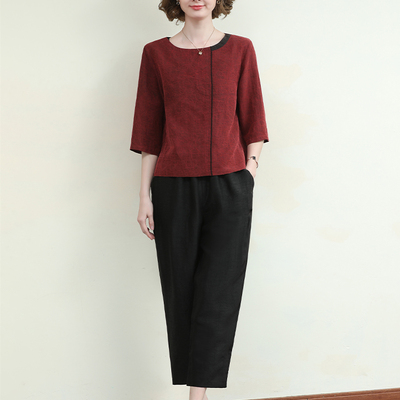 弹性腰头百搭复古香薇姿九分裤夏