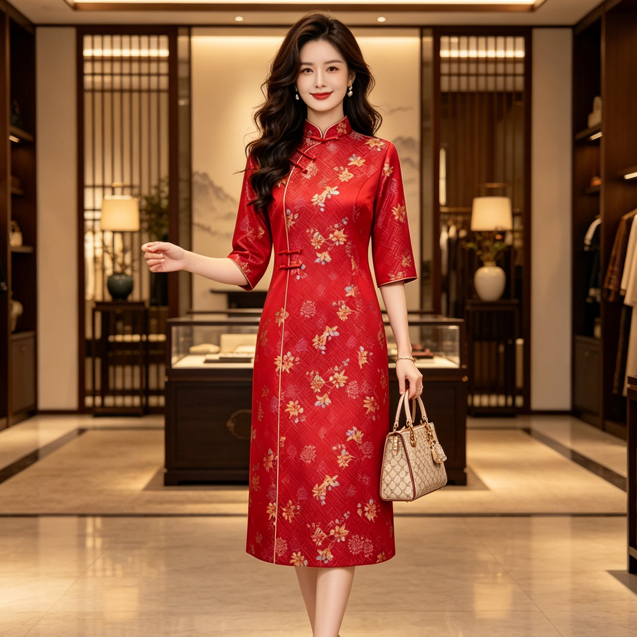香薇姿宋锦红色春夏旗袍改良喜婆婆婚宴礼服订婚轻奢喜妈妈婚宴装