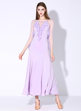 媚羽 成人摩登舞长袖连衣裙MY882国标舞服装华尔兹交谊舞练功服