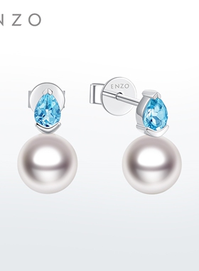 ENZO 18K金海水珍珠托帕石耳钉女EZT505新年礼物