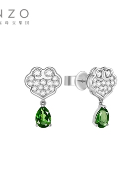 ENZO「经典彩宝」系列18K金碧玺钻石耳钉女EZV5205新春礼物