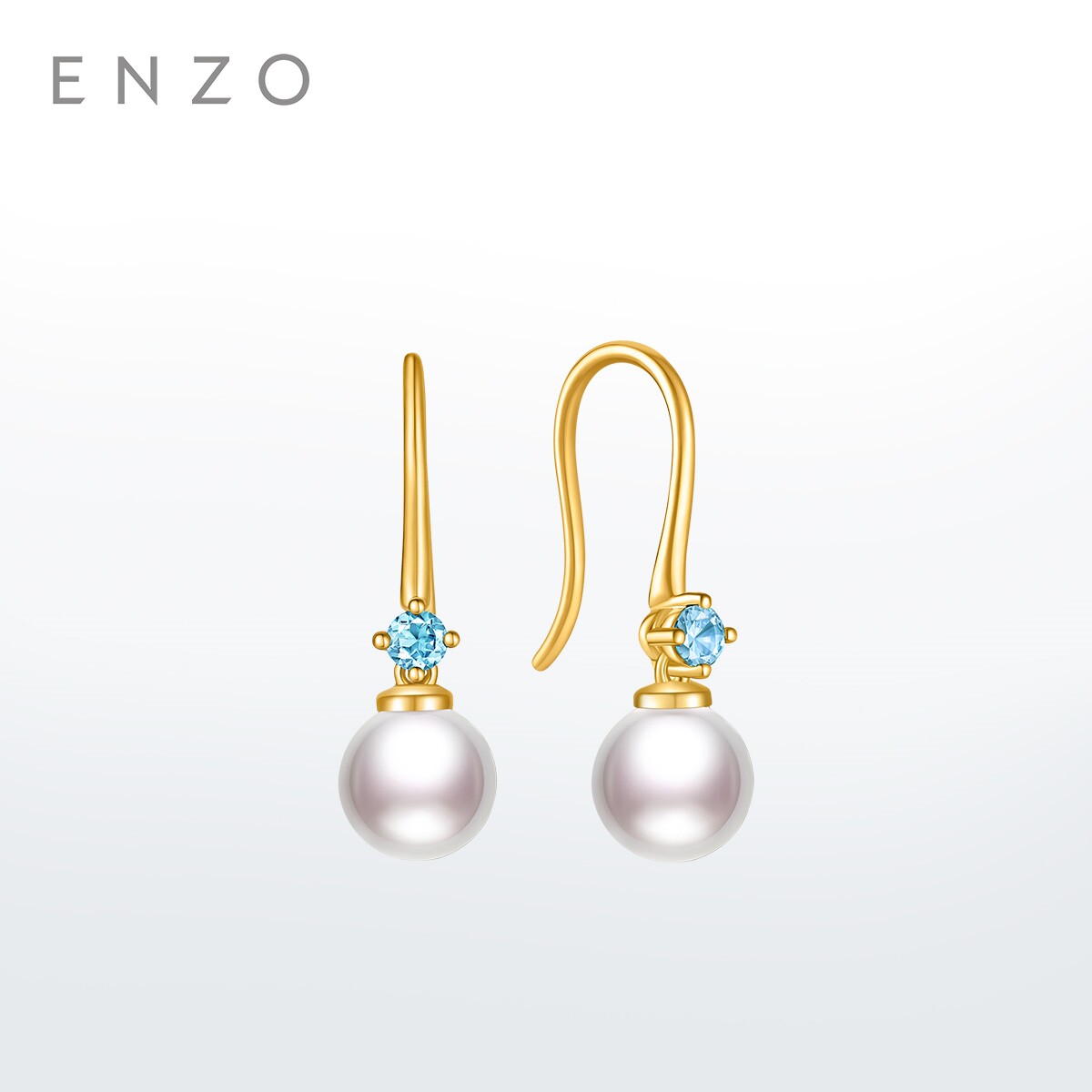 ENZO简约18K金珍珠托帕石耳环