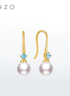 ENZO 18K金淡水珍珠托帕石耳环女EZT515新春礼物