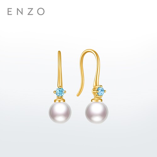 ENZO简约18K金珍珠托帕石耳环