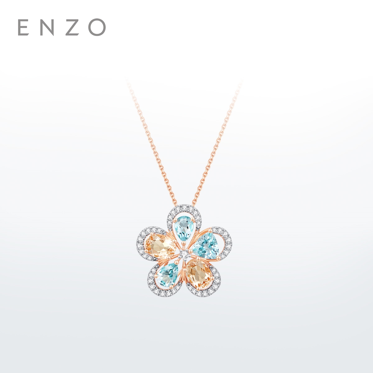 enzo海盐桃桃花朵宝石吊坠
