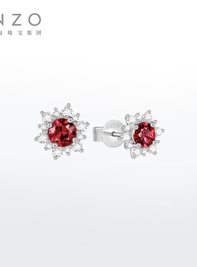 ENZO「雪花系列」18K金红宝石钻石耳钉女EZV8880