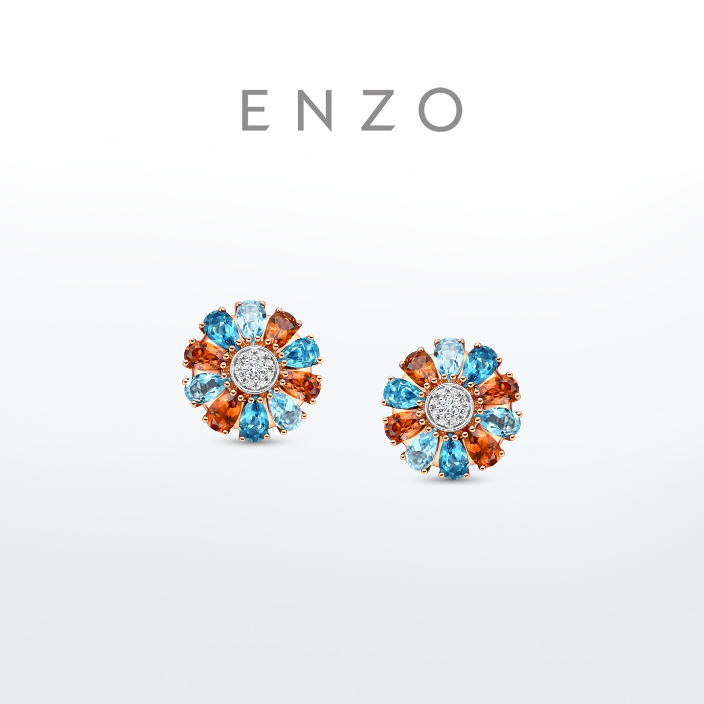 ENZO 极光之花 18K金多彩宝石钻石耳钉女EZV2178