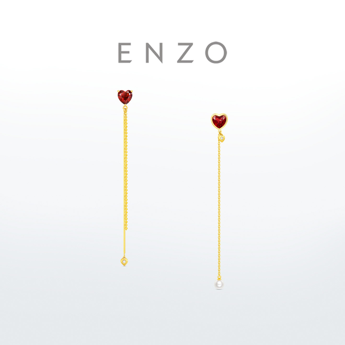 ENZO我心中的玫瑰18K金爱心石榴石钻石耳线女EZV5182
