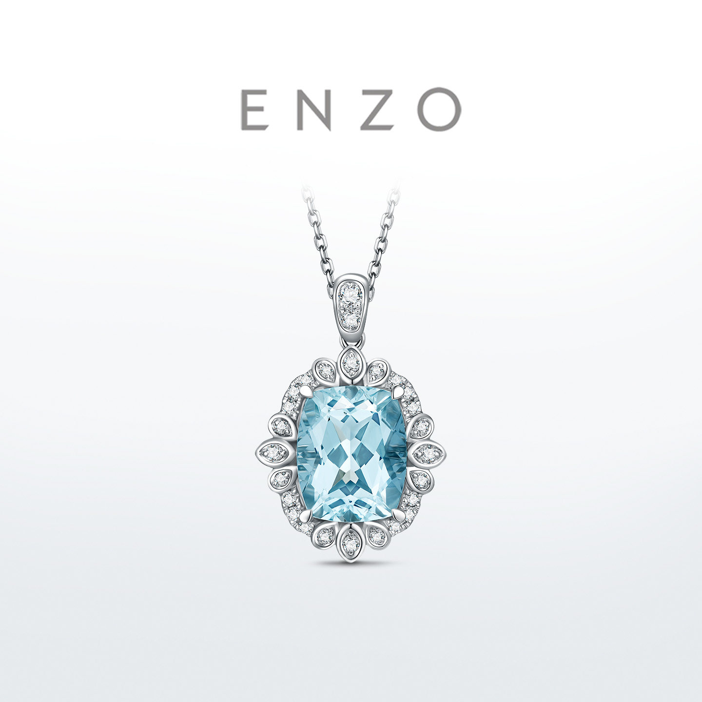 ENZO18K金海蓝宝石钻石项链