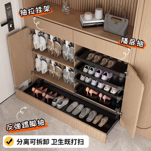 鞋柜底部踢脚抽屉橱柜下方改造入门抽拉式反弹抽定制滑轨换鞋托盘