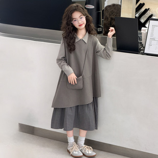 女童韩系连衣裙套装2026春季新款女孩大童超好看高级感裙子三件套